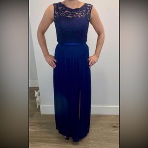 Navy blue Lace & Chiffon bridesmaid dress/ Grad Dress
